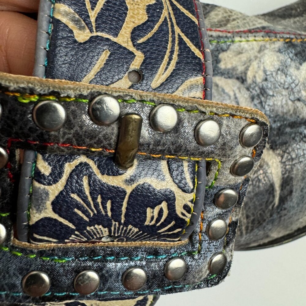 NWOT Gray Embossed Floral Buckle Leather Side Zip Loafer Bootie - Picture 7 of 14